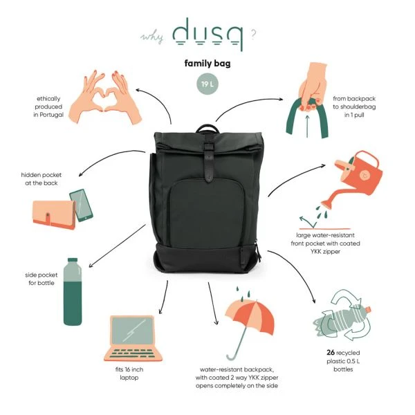 Dusq Leather Family Bag Luiertas Rugzak Night Black 7 Dusq Leather Family Bag Luiertas Rugzak Night Black - Afbeelding 5